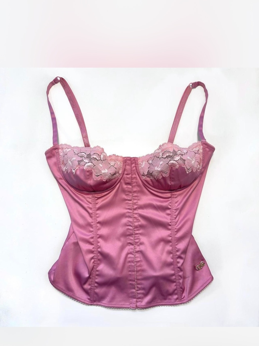 Dolce & Gabbana Pink Satin Lace Bustier Top